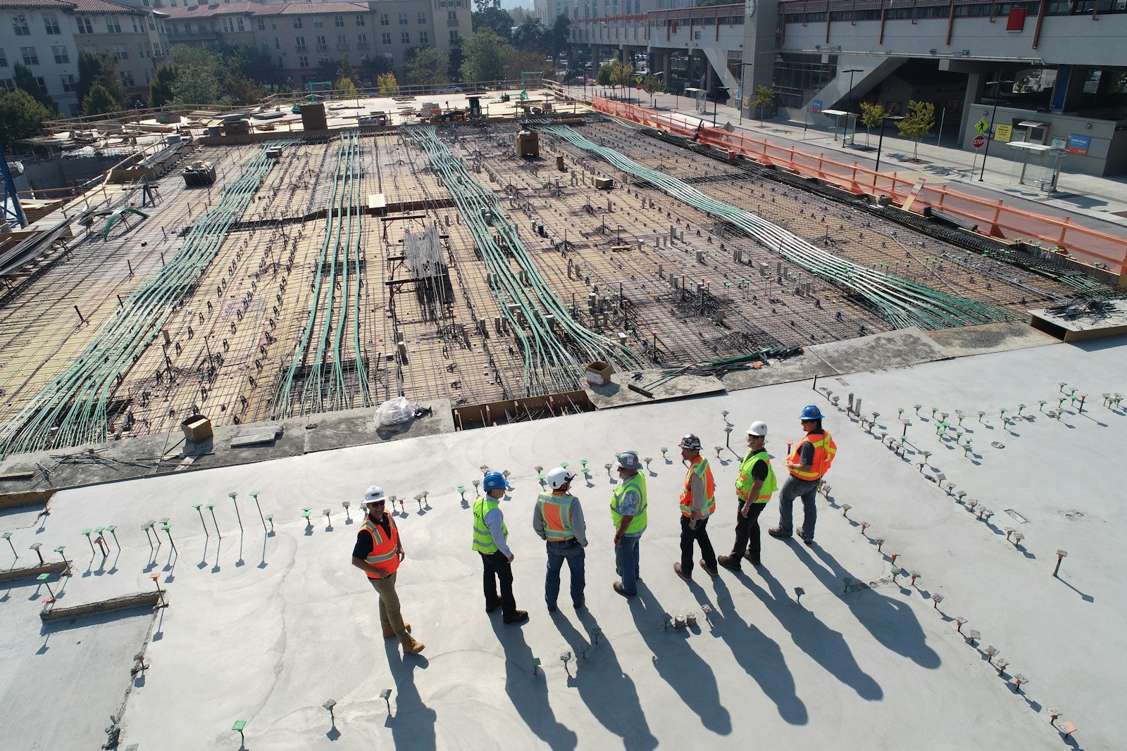 Construction workers on a steel structure